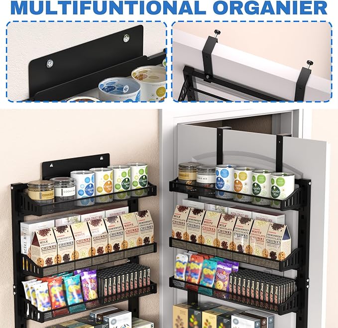 coobest 8-Tier Over the door Spice Rack Organizer, Large Heavy Duty Metal Wall Mount or Over The Door, 2 in 1 Rust-Proof Hanging Storage Shelf for Kitchen Pantry, Bathroom, Laundry Room, Closet - Image 2