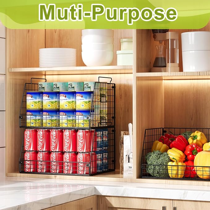 Jakyitvi 3 Pack XXL Stackable Wire Baskets, Large Storage Bins for Onion, Potato, Vegetable, Fruit, Snack, Pantry Baskets for Kitchen Cabinet Countertop, Pantry Organizers and Storage Solutions - Image 4