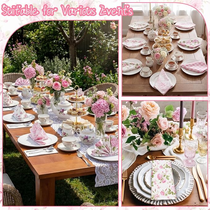 24 Pcs Floral Cloth Napkins 6 Patterns Washable Dinner Tea Party Napkins Reusable Plant Flowers Square Napkin Cotton Towel Decorative for Summer Wildflower Party(Bow Hydrangea) - Image 6