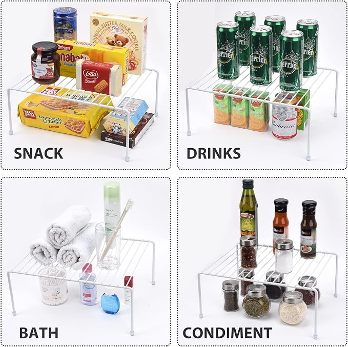 Set of 6 - Kitchen Storage Shelf Rack (13.1 x 10.2 Inch)/Plastic Feet - Medium - Steel Metal - Rust Resistant Finish - Cups, Dishes, Cabinet & Pantry Organization - Kitchen (White) - Image 2