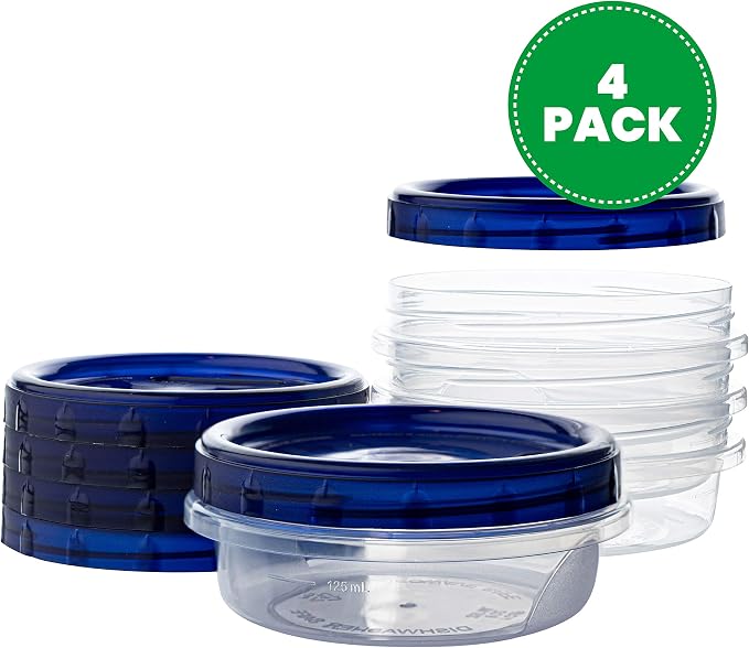 PLASTICPRO [8 oz 4 Pack] Deli Containers Clear bottom With blue Top Twist on Lids Reusable, Stackable, Food Storage Freezer Container - Image 2