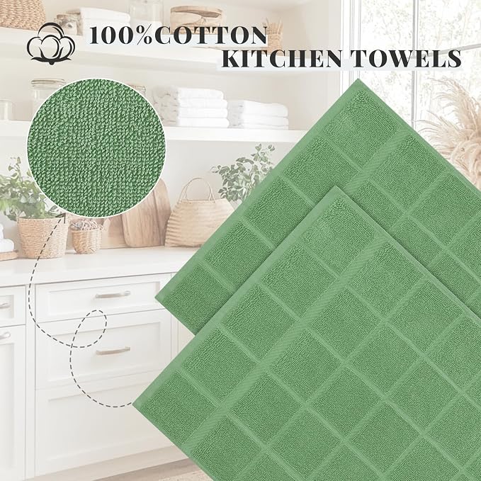 Homaxy 100% Cotton Kitchen Towels 18"x28", 8 Pack Dish Towels, Grass Green | Large 380 GSM Soft and Absorbent Kitchen Hand Towels with Terry Grid Design, Utility Tea Towel Set with Hanging Loop - Image 3