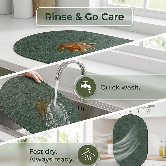 Placemats Set of 6 - Washable Heat Resistant Table Placemats - Wipeable Faux Leather Oval Place Mats, Waterproof Table Mats for Dining Table, Green - Image 5