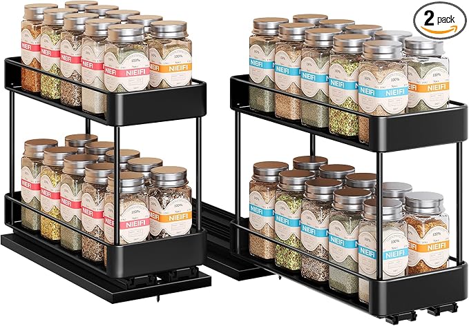 Nieifi Pull Out Spice Rack Organizer, 2 Tiers, 2 Pack | 4.1"Wx10.35"Dx8.4"H, For Cabinet, Easy to Install, Metal by Nieifi