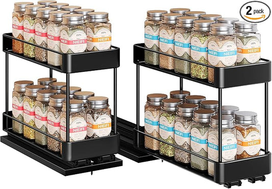 Nieifi Pull Out Spice Rack Organizer, 2 Tiers, 2 Pack | 4.1"Wx10.35"Dx8.4"H, For Cabinet, Easy to Install, Metal by Nieifi