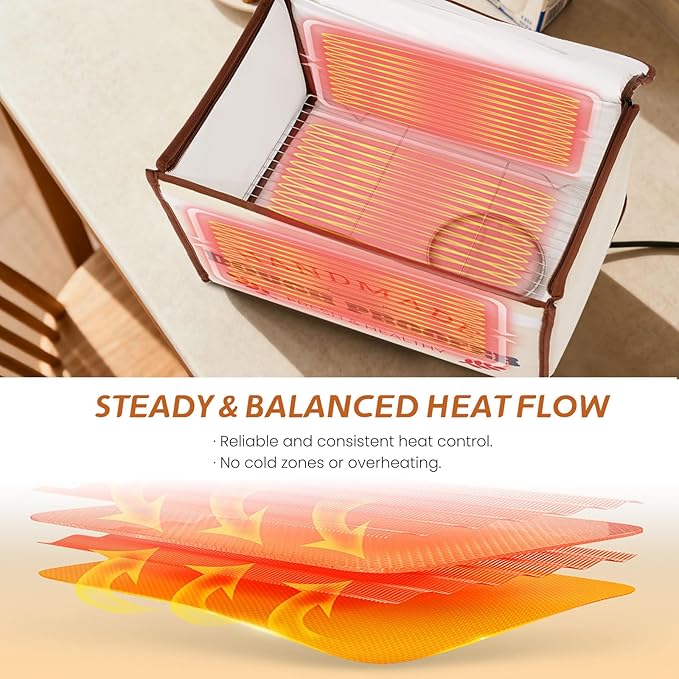 Bread Proofing Box with Heater 50-130°F 3-Sided Heat 24H Timer | Foldable heated fermentation box maintains 50-130°F with 3-sided heat for sourdough starter, pizza dough, yogurt and more - Image 4