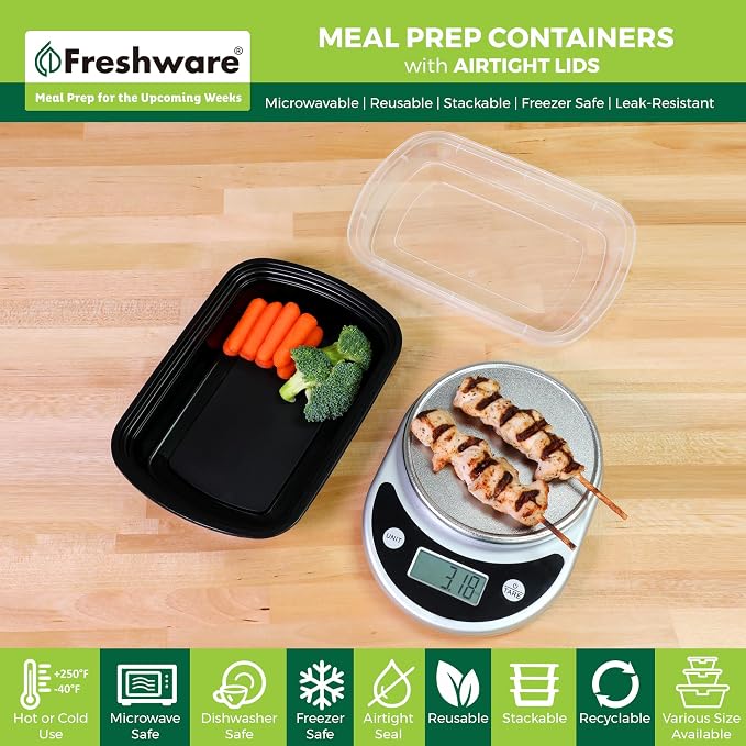 Freshware Meal Prep Containers [50 Pack] 1 Compartment with Lids, Food Storage Containers, Bento Box, BPA Free, Stackable, Microwave/Dishwasher/Freezer Safe (32 oz) - Image 2