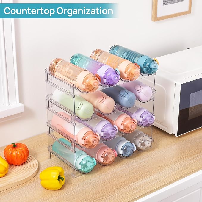 Vtopmart Stackable Water Bottle Organizer Holder, 3 Pack Clear Plastic Cup Storage Rack for Pantry Kitchen Cabinet Cupboard Countertop Organization and Storage, Hold 12 Bottles - Image 5