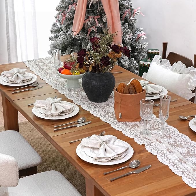 Off-White Cloth Napkins Set of 4, 18 x 18 Inch | Reusable Washable Cotton Polyester Dinner Napkins Soft Luxury Elegant Fancy Jacquard Fabric Table Napkins - Image 6