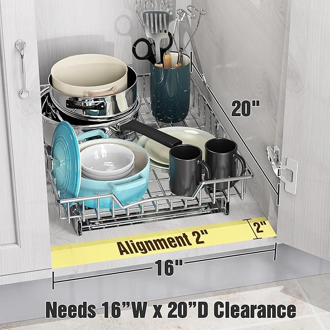 Simple Houseware Under Cabinet Pull Out Sliding Shelf Drawer, 18Dx14W | for Kitchen Organizer - Image 3