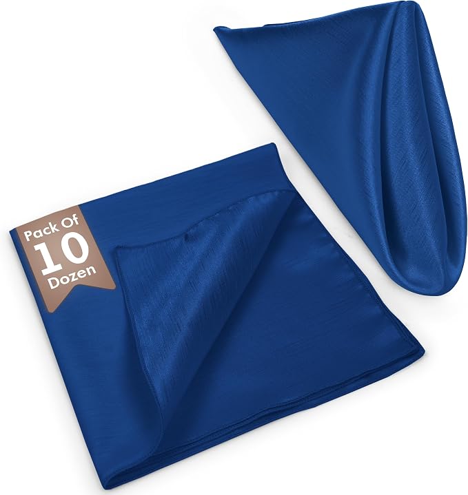 17x17-Inch Shantung Satin Cloth Napkins, Royal, Set of 120 | Bulk Case of 10 Dozen, Square, 100% Polyester Fabric, Reversible, Faux Dupioni Silk Reverse Side, Machine Washable, Blue - Image 2