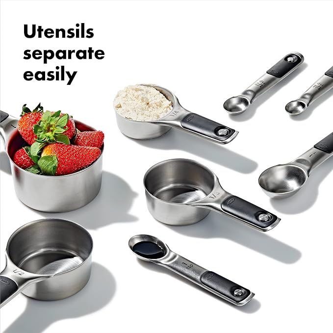 OXO Good Grips 3-Piece Plastic Mixing Bowl Set, 2500 ml,White/Black Good Grips Stainless Steel Measuring Cups and Spoons Set, 2.9, 8 Piece - Image 7