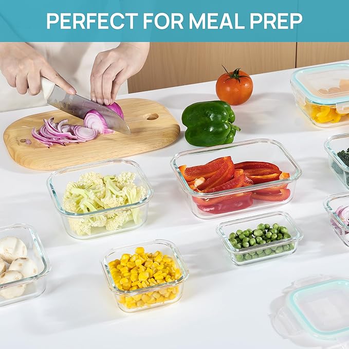 Vtopmart 18Pack Glass Food Storage Containers with Lids, Meal Prep Containers, Airtight Lunch Containers Leak Proof Locking Lids for Microwave, Oven, Freezer, Dishwasher - Image 2