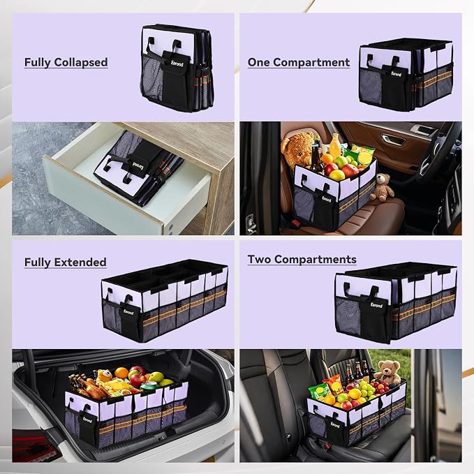 Car Trunk Organizer with Lid,Collapsible Car Storage Organizer with Multi Compartments and Securing Straps for SUV,Sedan,Jeep-Cyan - Image 6