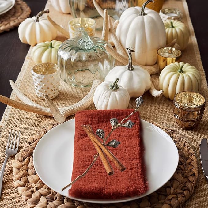 36 Pack Terracotta Napkins Cotton Linen Napkin 16 x 16 Inch Terracotta Napkins Cloth Handmade with Fringe Soft Washable Rustic Dinner Napkin Cloths for Wedding Party Dinner Table - Image 4