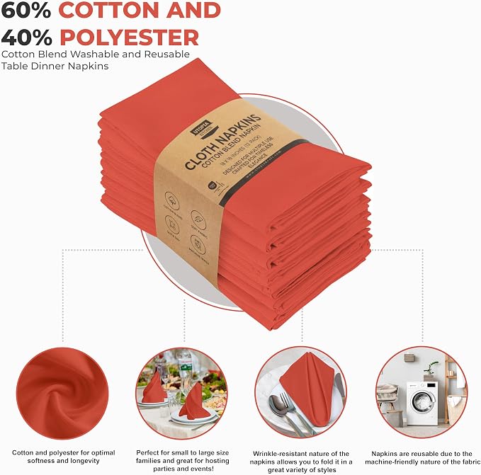 Utopia Kitchen Coral Cloth Napkins [12 Pack, 18x18 Inch] Absorbent Cotton Blend Washable and Reusable for Dinner, Restaurant, Lunch, Wedding and Hotel - Image 4