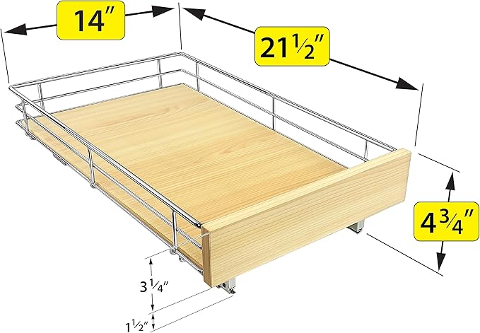 LYNK PROFESSIONAL® SELECT™ Slide Out Cabinet Organizer Pull Out Drawer, 14" x 21" Pull Out Cabinet Organizer – Pull Out Shelves for Kitchen Cabinets – Roll Out - Lifetime Ltd. Warranty, Wood Chrome - Image 3