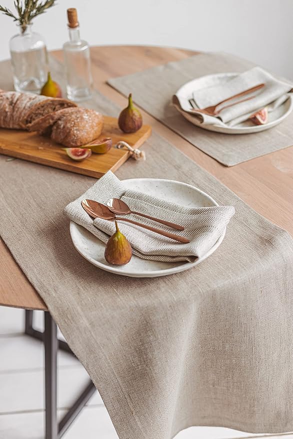 Pure 100% Flax Linen Napkins - Cloth Napkins set of 4 - White-Natural Herringbone 17x17-inch Napkins Cloth Washable - Reusable Fabric Dinner Table Napkins - Image 5
