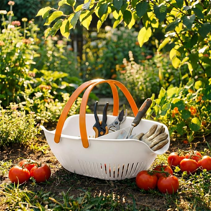 Nuogo 2 Pcs Garden Harvest Basket Removable Partitions with Tool Caddy for Collecting Carrying and Cleaning Harvesting Basket Doubles Colander for Vegetables and Fruits Garden Accessories (White) - Image 4