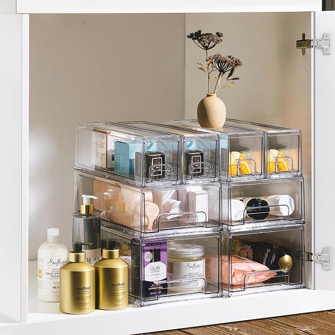 Sorbus Small Clear Stackable Storage Drawers – 6 -Pack Plastic Organizer Bins with Handles – Stackable Pull-Out Storage Drawers for Closet, Pantry, Office, Bathroom, Craft, and Toy Organization - Image 6