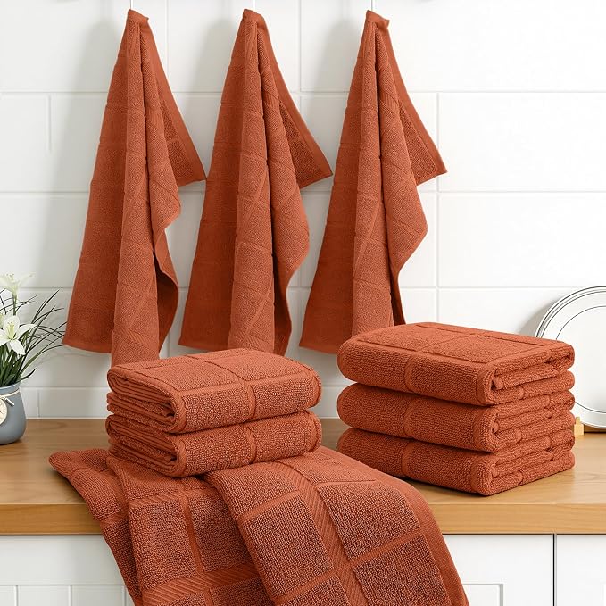 Homaxy 100% Cotton Kitchen Towels 18"x28", 8 Pack Dish Towels, Rust | Large 380 GSM Soft and Absorbent Kitchen Hand Towels with Terry Grid Design, Utility Tea Towel Set with Hanging Loop - Image 8