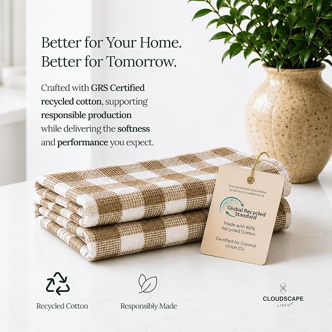 CSL Premium Kitchen Towels Set of 6,Highly Absorbent,Quick Dry,18x28,Beige - Image 6