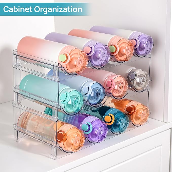 Vtopmart Stackable Water Bottle Organizer Holder, 3 Pack Clear Plastic Cup Storage Rack for Pantry Kitchen Cabinet Cupboard Countertop Organization and Storage, Hold 12 Bottles - Image 6