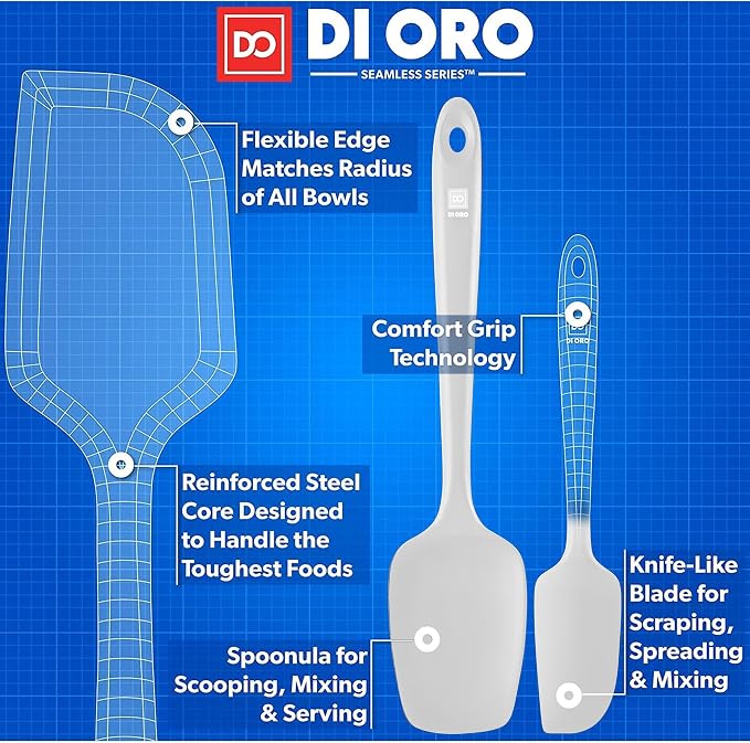 DI ORO Silicone Spatula Set - Rubber Kitchen Spatulas for Baking, Cooking, & Mixing - 600°F Heat-Resistant & BPA Free Silicone Scraper Spatulas for Nonstick Cookware - Dishwasher Safe (5pc, Stone) - Image 4
