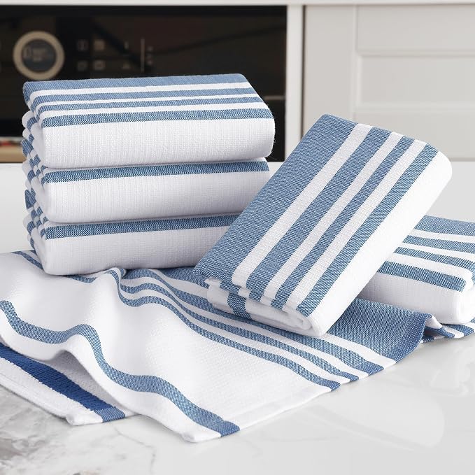 Homaxy Premium Cotton Stripe Kitchen Towels 3 Pack, 18"x 28", Navy Blue | Large 380 GSM Kitchen Hand Towels, Soft Terry Dish Towels, Highly Absorbent Tea Towel Set with Hanging Loop - Image 5