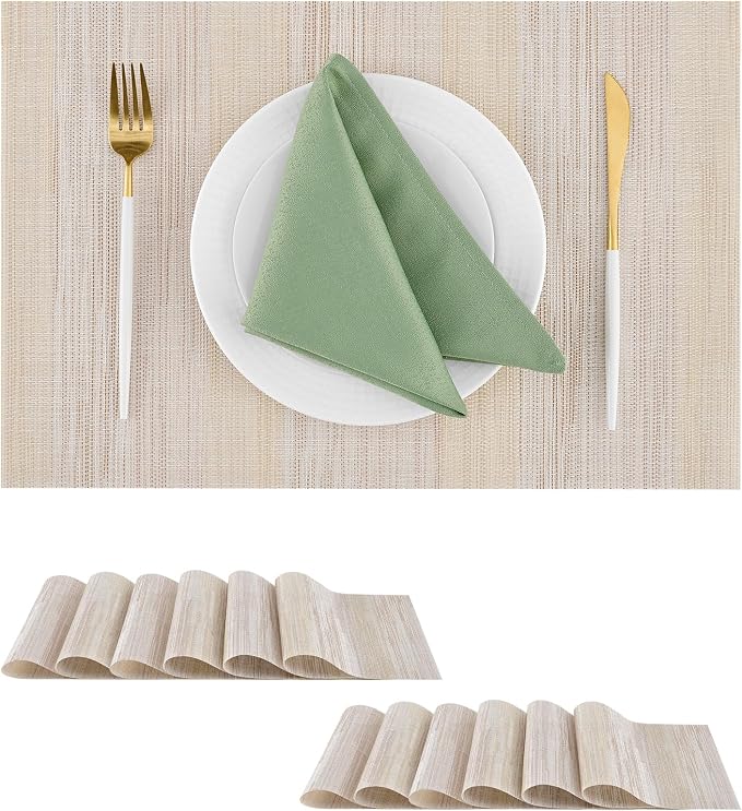 Leetaltree Lightsteel Beige with Yellow Placemats Set of 12 - Heat Resistant Non-Slip Place mats for Dining Table, Washable Durable PVC Vinyl Woven Table Mats (Lightsteel Beige with Yellow, 12) by Leetaltree-ArtatEveryTable