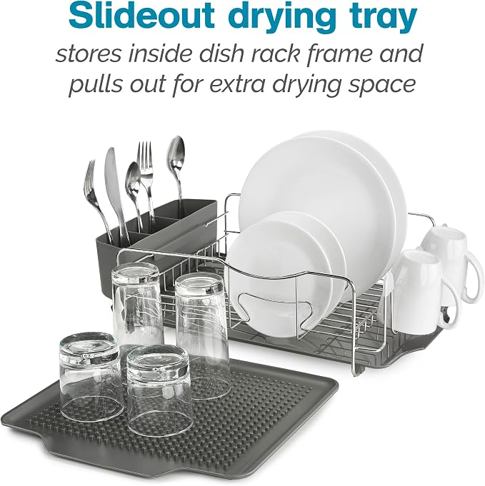 Polder KTH-615 Dish Rack, 4 PC Combo– Advantage System Includes Rack, Drain Tray, Removable Drying Tray & Cutlery Holder – Stainless Steel & Plastic - Image 8
