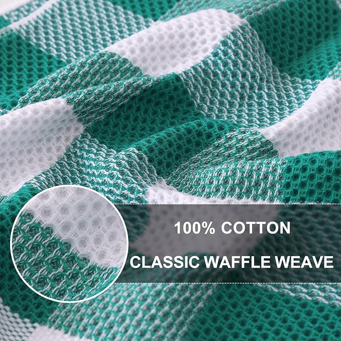 Homaxy Kitchen Towels and Dishcloths Set, Set of 8, White & Teal | Bulk Cotton Waffle Weave Check Plaid Kitchen Towels, Super Soft and Absorbent Dish Cloths, 12 x 12 and 13 x 28 Inches - Image 2