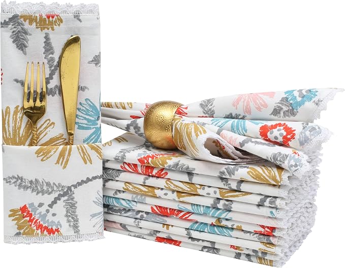 Bedding Craft Cloth Dinner Napkins Set of 12 – 18x18 Multicolor Lace Print – Durable Stylish Fabric Napkins Perfect for Dining, Weddings & Table Décor - Image 8