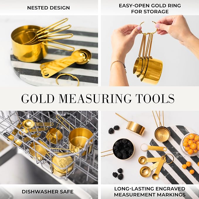 Styled Settings White and Gold Kitchen Utensils Set with Holder, 15-Piece | Nonstick BPA-Free Silicone Cooking Utensils with Measuring Cups and Spoons - Luxury Kitchen Accessories for Stylish Cooking - Image 4