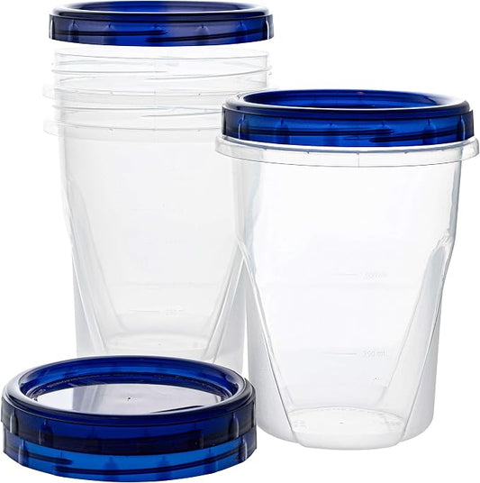 PLASTICPRO Twist Top Deli Containers Clear bottom With blue [32 oz 3 Pack] by PLASTICPRO