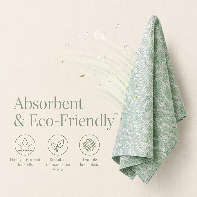 17x17 Green Elephant Napkins Set of 24 Bulk Washable Wedding | Need boho wedding supplies? This bulk set of 24 green elephant pattern linen napkins offers absorbent, elegant decor. - Image 6