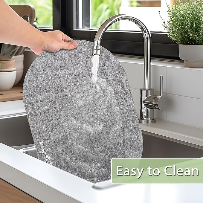 Placemats for Dining Table Set of 4 Non-Slip, Heat Resistant Oval Leather Placemat Double Layer, Waterproof Table Mats Easy to Clean for Kitchen Dining Room Coffee Office Table, Grey - Image 5