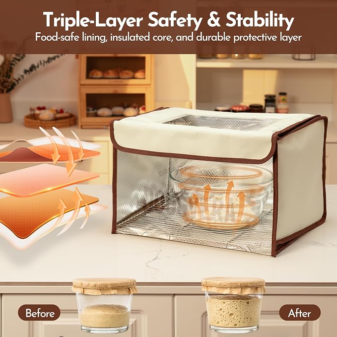 Bread Proofing Box 40 x 30 x 25cm Sourdough Box with Temperature Control, 7Ft Cord, Timer – 3 Heating Layer Sides Sourdough Baking Supplies for Beginners, Pros – US Standard Plug - Image 3