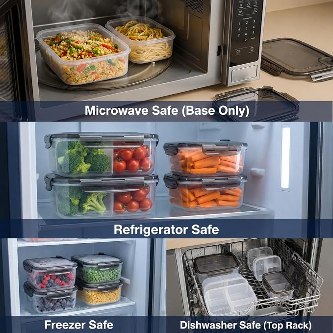 BPA-Free Plastic Airtight Food Storage Containers with Vented Lids, 4-Pack (5.9 Cups Each) for Meal Prep and Leftovers - Image 4