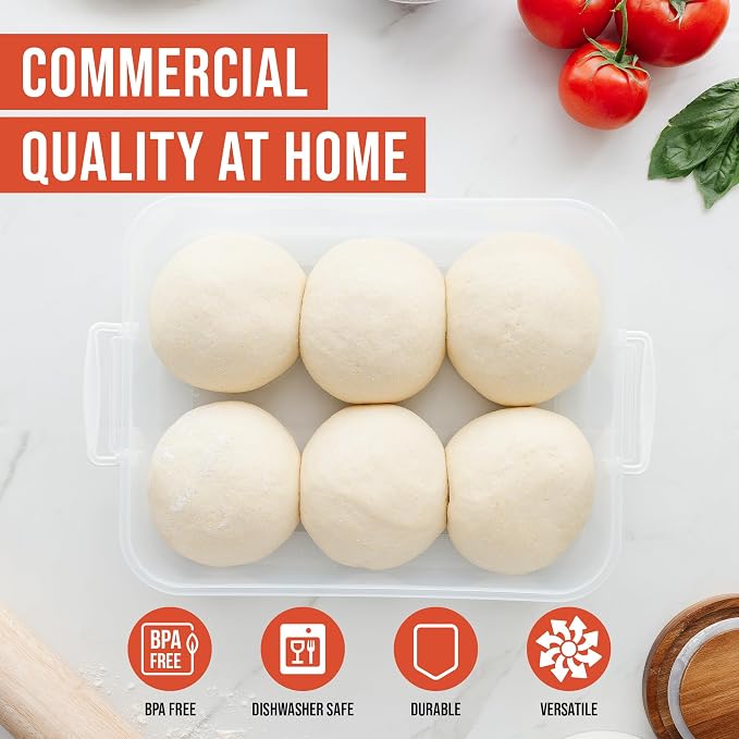 Chef Pomodoro Pizza Proofing Box, 14x11 In, Fits 4-6 Dough Balls, Grey | Stackable Transparent Dough Tray with Carry Handle, ABS Plastic Pizza Dough Container for Bread Proofing - Image 9