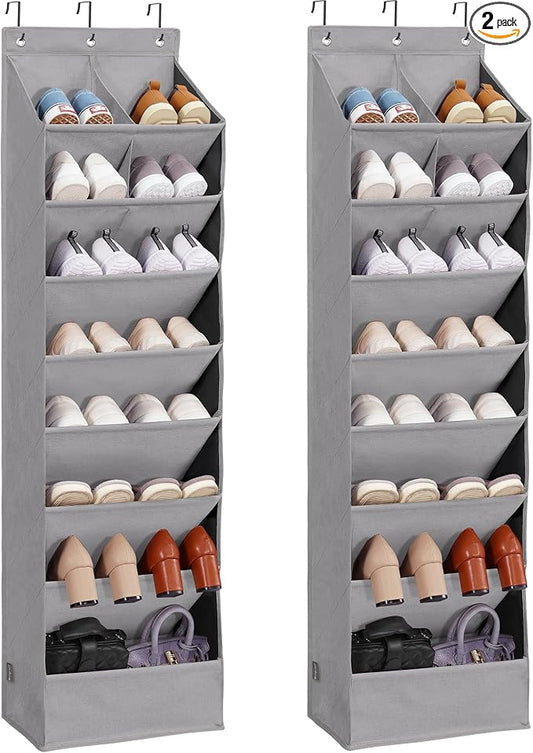 Over Door Organizer with 10 Extra Large Pockets, 23 Pairs Shoes Large Capacity Hanging Storage Organizer for Shoes, Diapers, Dark Grey, 8 Layers, 2-Pack by Unknown