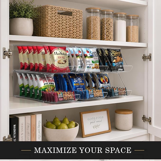 Sorbus Stackable Snack Organizer Bins Open Front – Clear Pantry Storage Bins for Chips, Snacks & Food Pouches – Kitchen Pantry Organizer (2 Pack) | Open Front, Clear, For Chips, Snacks & Food Pouches, Pantry Storage - Image 6