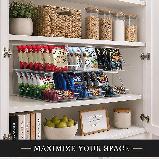 Sorbus Stackable Snack Organizer Bins Open Front – Clear Pantry Storage Bins for Chips, Snacks & Food Pouches – Kitchen Pantry Organizer (2 Pack) | Open Front, Clear, For Chips, Snacks & Food Pouches, Pantry Storage - Image 6