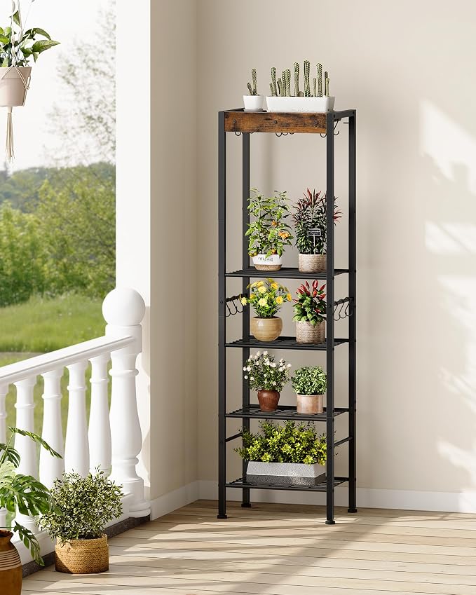 5-Tier Pot Rack, Floorstanding Pots and Pans Organizer, Kitchen Bakers Rack, Kitchen Island Table, Pots and Pans Organizer, Storage Stand, for Living Room, Rustic Brown and Black TPR16BF - Image 4