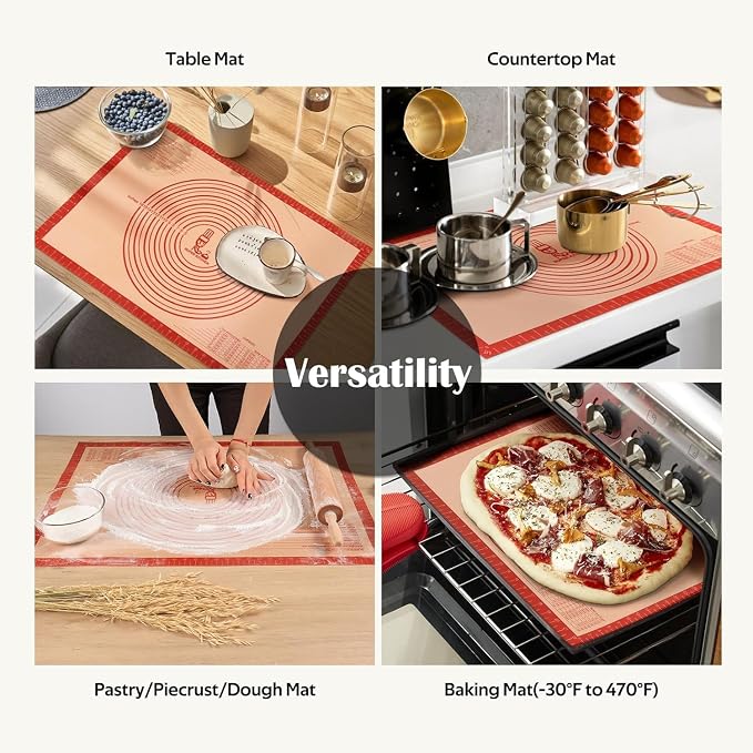 Non-slip Silicone Pastry Mat Extra Large Measurements 28''x 20'' Baking Mat | Silicone Baking Mat Counter Dough Rolling Oven Liner Fondant / Pie Crust Sourdough Bread Supplies - Folksy Super Kitchen Red - Image 8
