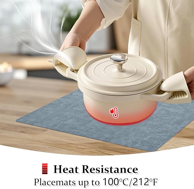 FROMHEART Faux Leather PU Placemats Set of 6 (Light Blue,11.8" x 17") | Waterproof,Heat/Oil Stain-Resistant Table Mat–Reversible,Non-Slip,Easy to Clean Place Mats for Kitchen,Dining,Indoor/Outdoor - Image 5