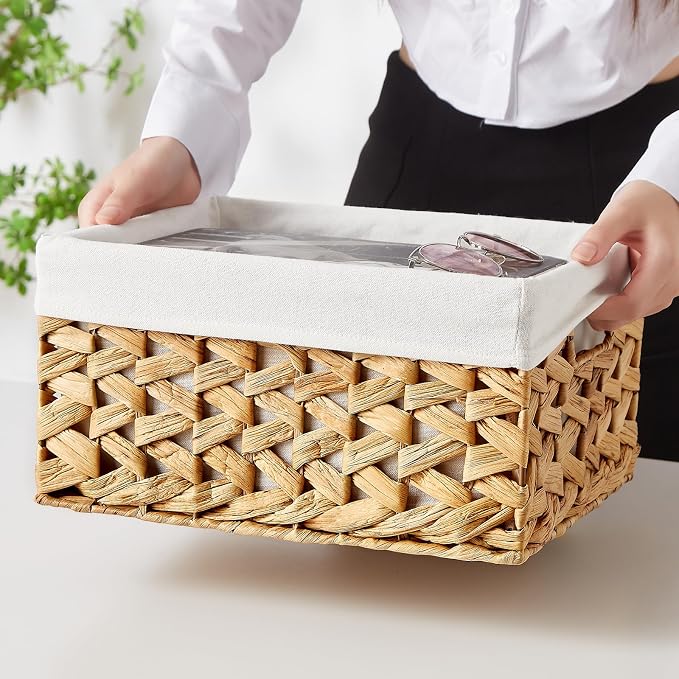 Wicker Storage Basket, 6 Pack Baskets for Organizing, Water Hyacinth Storage Basket, Rectangular Wicker Baskets for Storage Shelves, Cube Storage Bins For Closet/Clothes/Dresser - Image 3