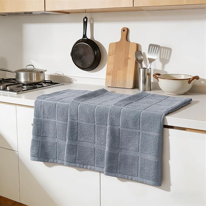 Homaxy 100% Cotton Kitchen Towels 18"x28", 8 Pack Dish Towels, Grey | Large 380 GSM Soft and Absorbent Kitchen Hand Towels with Terry Grid Design, Utility Tea Towel Set with Hanging Loop - Image 6