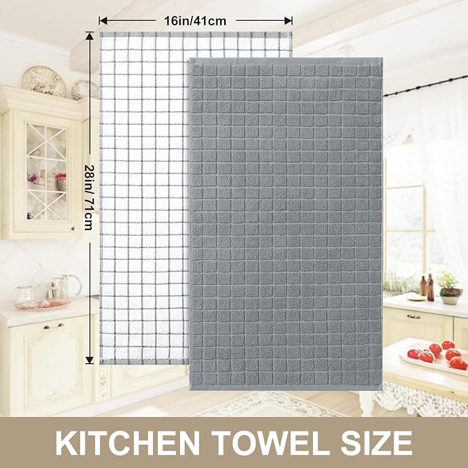 Homaxy Large Premium Cotton Kitchen Towels 16"x 28", 4 Pack, Grey | Natural Ring Spun 390 GSM Dish Towels, Super Absorbent Terry Kitchen Hand Towels, Soft Tea Towels with Hanging Loop - Image 5
