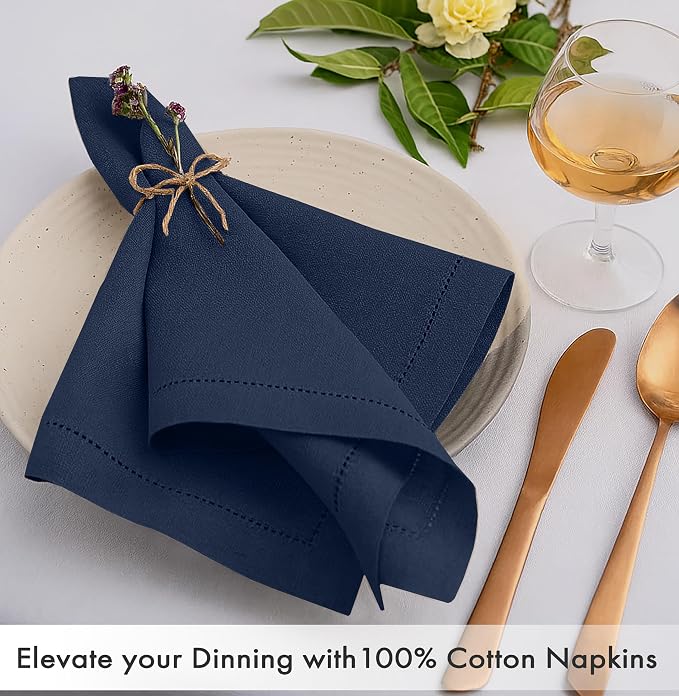 Ruvanti Cloth Napkins Set of 12, 100% Cotton High GSM 18x18 Inches, Hem Stitched Corners, Soft, Washable, Durable & Absorbent, Perfect for Parties, Christmas, Thanksgiving Dinners – Pageant Blue - Image 2